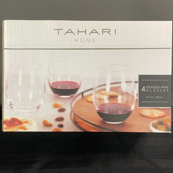TAHARI HOME 4 STEMLESS WINE GLASSES 23TG001CL NEW IN SEALED BOX - Picture 3 of 6